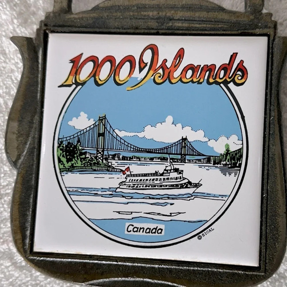 Vintage Metal Teapot Shaped Trivet W Ceramic Tile 1000 Islands  Canada - Picture 2 of 11